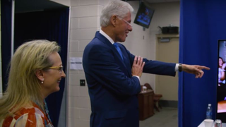 Watch celebrities and politicians mingle backstage at the DNC
